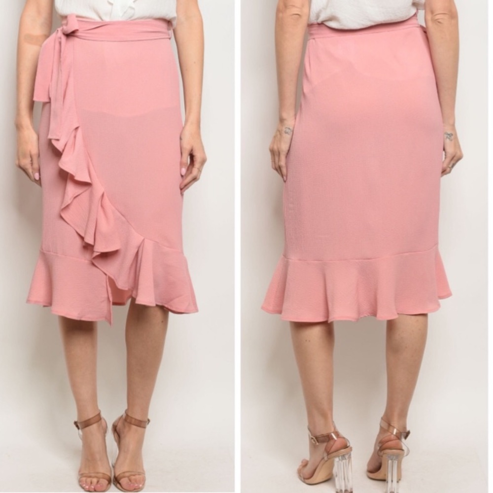 •MIDI🌸BLUSH🌸RUFFLE WRAP AROUND SKIRT•